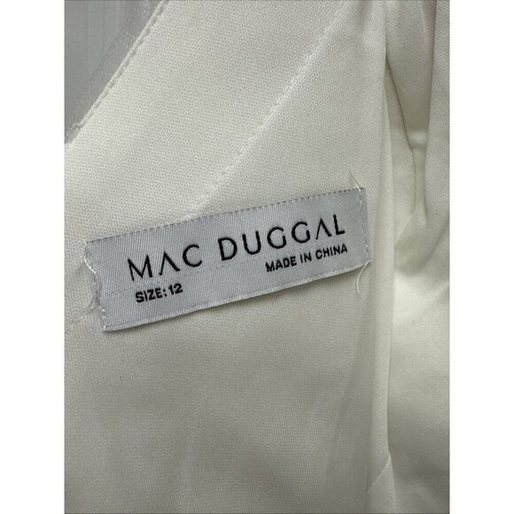 MAC DUGGAL Size 12 White Floral Embellished V-Neck Cocktail MIDI Dress Wedding - Picture 11 of 11